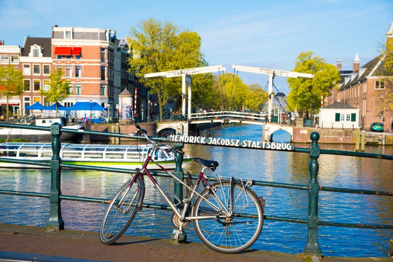 Bikes on the Bridge in Amsterdam, Netherlands Editorial Stock Image