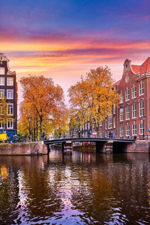 Amsterdam, Netherlands. Autumn Sunset Scene with Scenic Channels ...