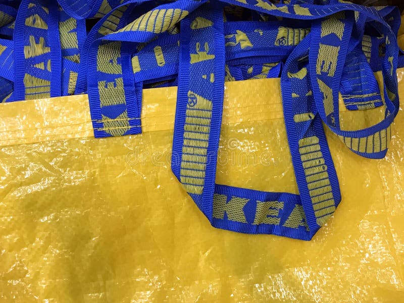 IKEA logo on a yellow bag. editorial photo. Image of letters 137730551