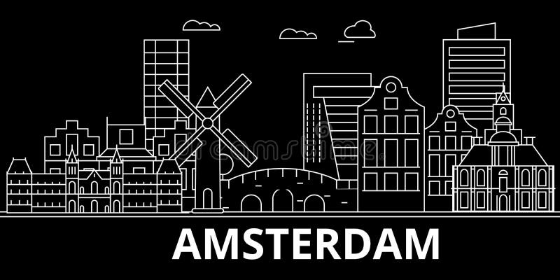 Amsterdam-Schattenbildskyline Niederlande- - Amsterdam-Vektorstadt, niederländische lineare Architektur, Gebäude amsterdam vektor abbildung Amsterdam-Schattenbildskyline Niederlande- - Amsterdam-Vektorstadt, niederländische lineare Architektur, Gebäude amsterdam vektor abbildung