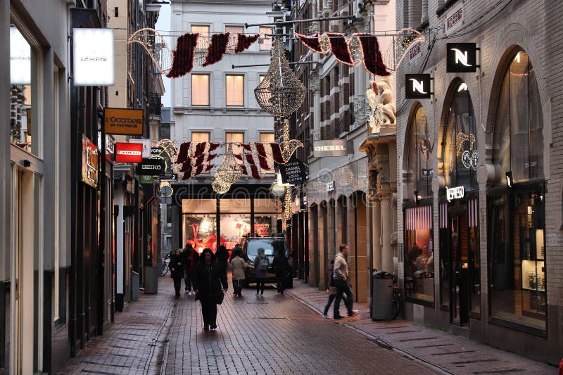 Amsterdam Shopping District Editorial Stock Image - Image of lights,  christmas: 136706699