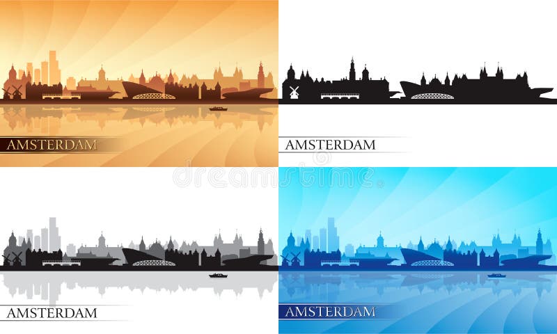 Amsterdam-Skylineschattenbilder eingestellt