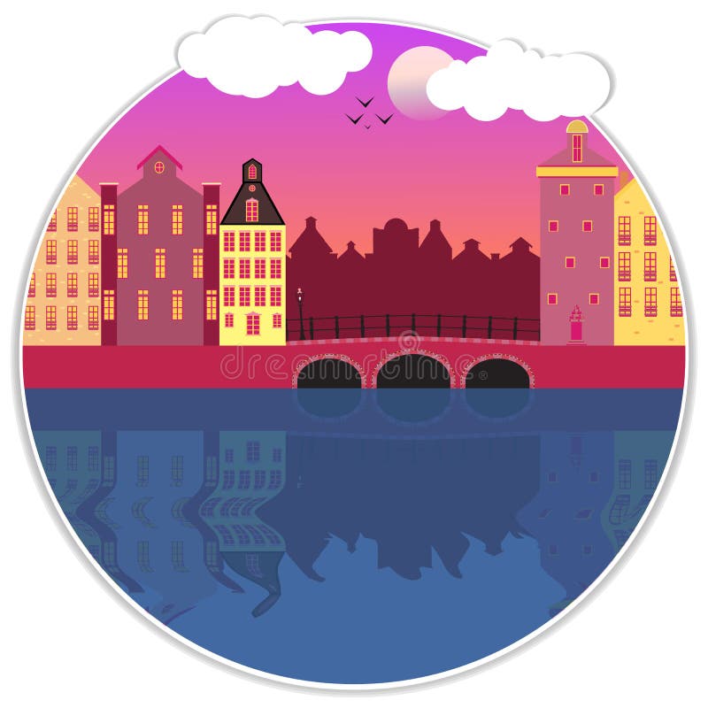 Amsterdam-Straßenfassadenkarikatur-Vektorillustration stock abbildung Amsterdam-Straßenfassadenkarikatur-Vektorillustration stock abbildung