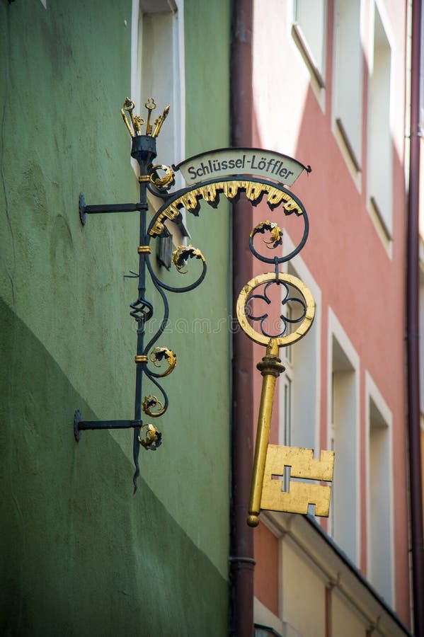 Old shop sign in Regensburg Germany stock photography