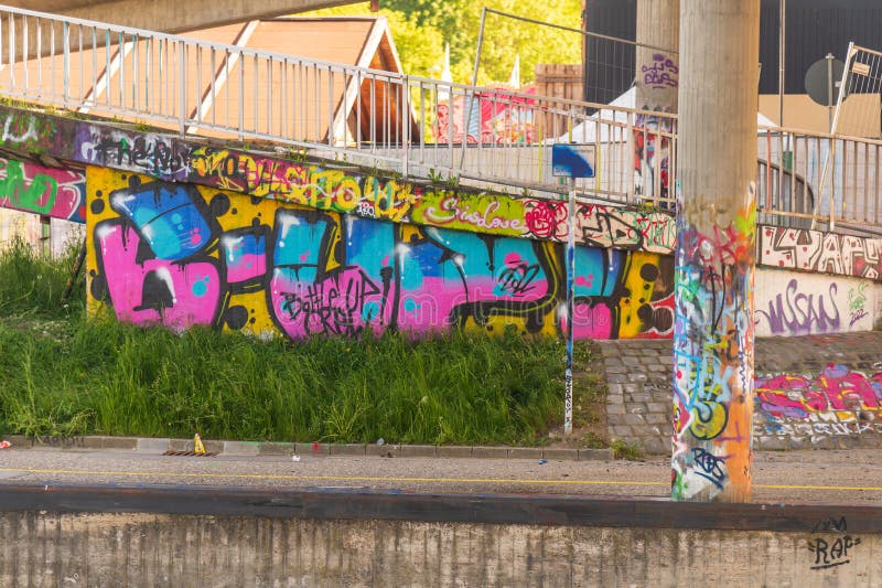 Graffiti on bridgework in Regensburg Germany royalty free stock photography
