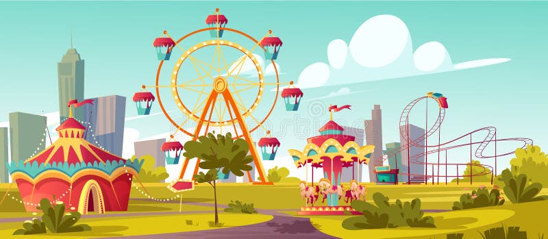 Amusement Park, Carnival or Festive Fair Cartoon Stock Vector - Illustration of grass, amusement: 168297257 Amusement Park, Carnival or Festive Fair Cartoon Stock Vector - Illustration of grass, amusement: 168297257
