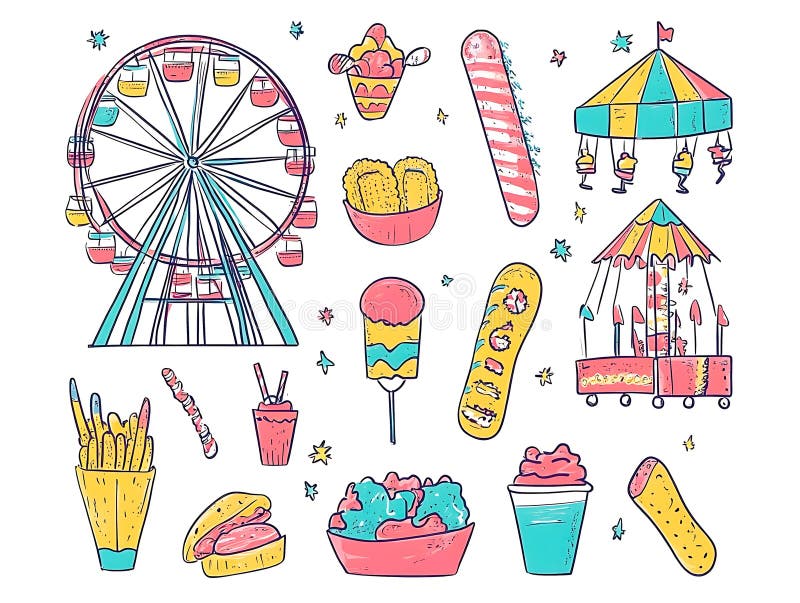 Amusement Park Fun Doodles, stock illustration.