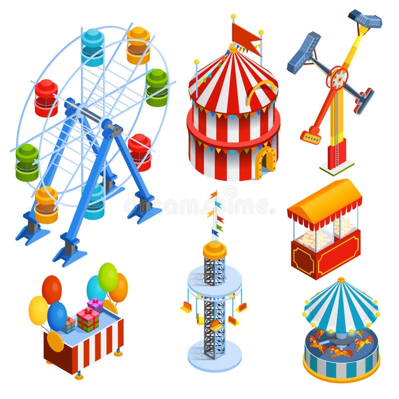 Amusement Park Isometric Decorative Icons