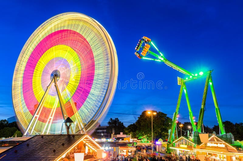Amusement park at night in Hannover, Germany stock photography Amusement park at night in Hannover, Germany stock photography