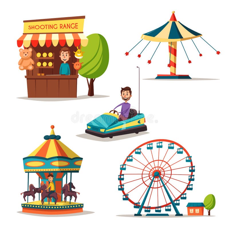 Amusement Park Theme. Cartoon Vector Illustration Stock Vector -  Illustration of design, decorative: 79538708