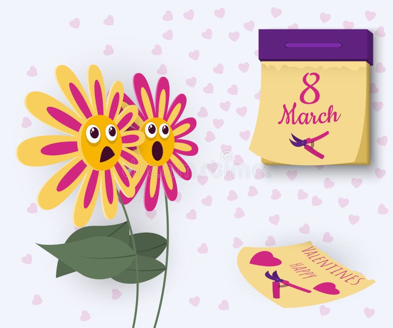 An amusing concept of the relationship of colors to the holidays of the eighth of March and Valentine`s Day. vector illustration An amusing concept of the relationship of colors to the holidays of the eighth of March and Valentine`s Day. vector illustration
