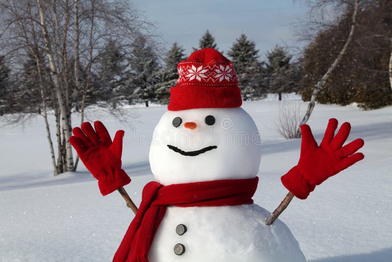 Snowman with red scarf and hat