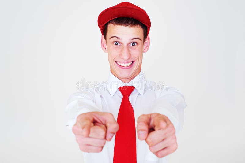 Amuzant om fericit în roșu stock photos