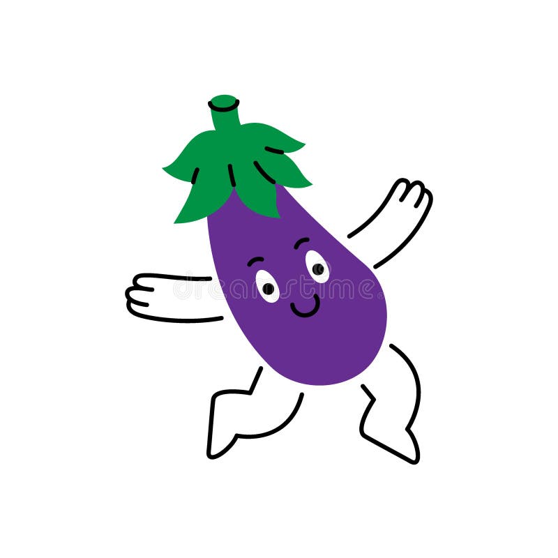 Amuzant vânătă caracter sărituri și dans cu un zâmbet plin de bucurie. Legume organice proaspete. Alimentație sănătoasă. Ilustrați vector illustration