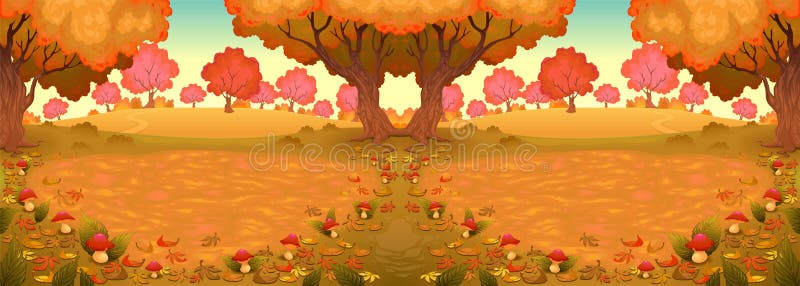 Aménagez en parc dans le bois avec des champignons, c, illustration stock Aménagez en parc dans le bois avec des champignons, c, illustration stock