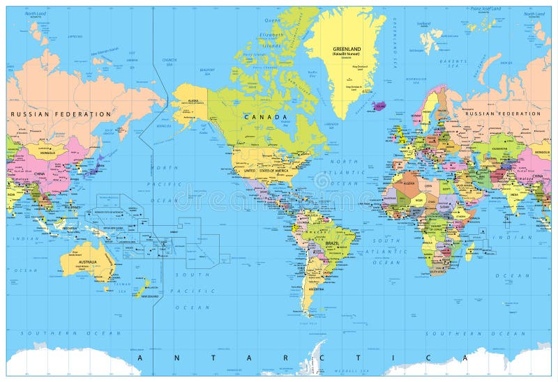 América Centró El Mapa Del Mundo Político Ilustración Del Vector