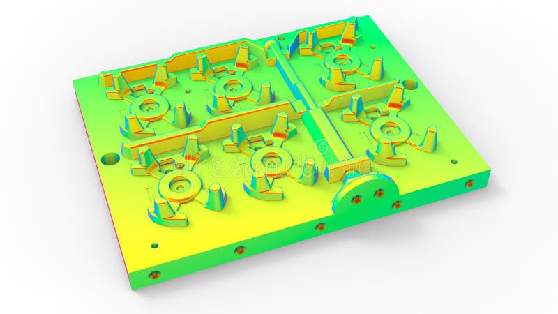 Analisi degli elementi finiti in formato 3d. 3d illustrazione di un elemento finito di analisi di uno stampo metallico. la composizione è isolata su uno sfondo bianco con ombre.
