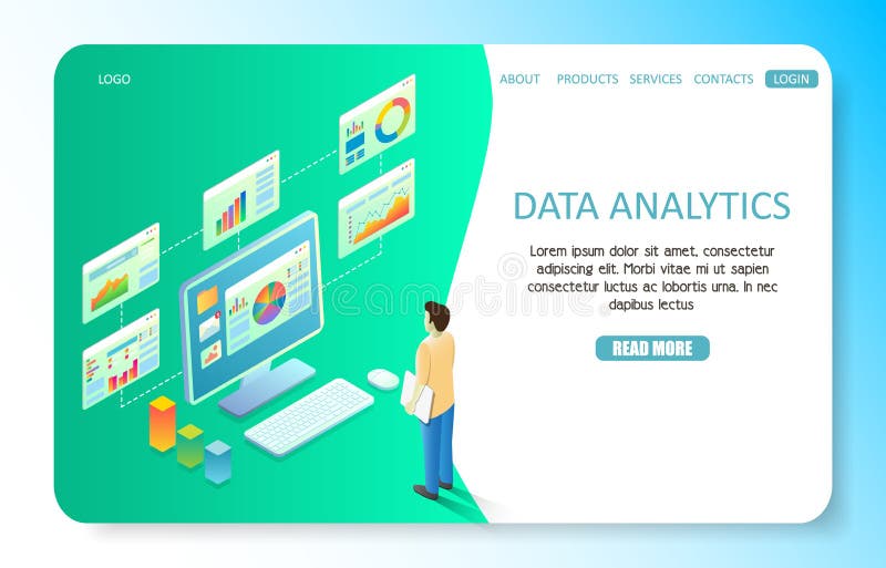 Analisi dei dati di dati che atterra il modello di vettore del sito Web della pagina royalty illustrazione gratis Analisi dei dati di dati che atterra il modello di vettore del sito Web della pagina royalty illustrazione gratis