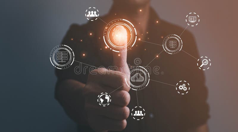 Analiza amprentelor digitale ale oamenilor de afaceri și procesarea autentificării biometrice a datelor biometrice pentru accesul stock photography