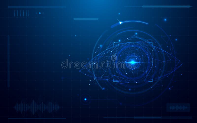 Analizzatore digitale futuristico astratto dell'occhio concetto di sicurezza di tecnologia su fondo blu illustrazione vettoriale