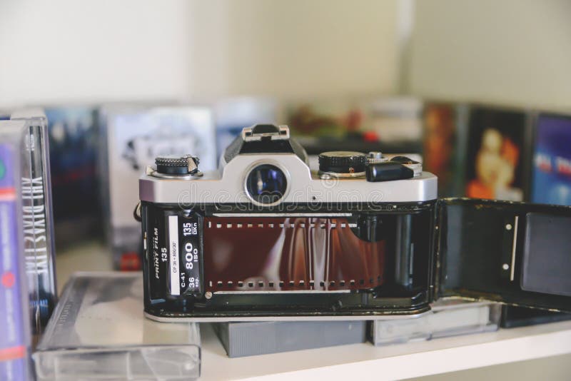 Analog life concept, Retro classic film camera and cassette tape royalty free stock photo Analog life concept, Retro classic film camera and cassette tape royalty free stock photo