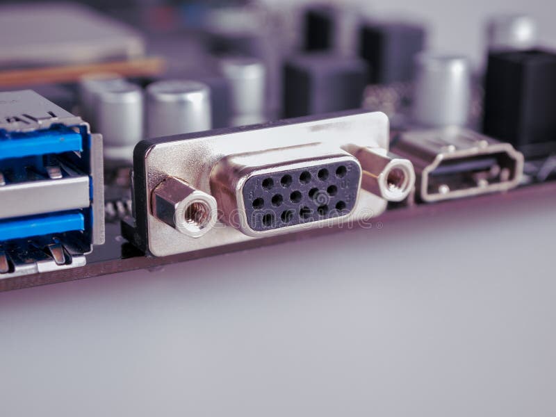 Analog output video input VGA connector on the computer motherboard royalty free stock images