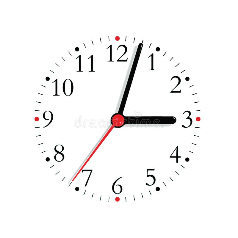 Analogue clock face dial black red finger isolated