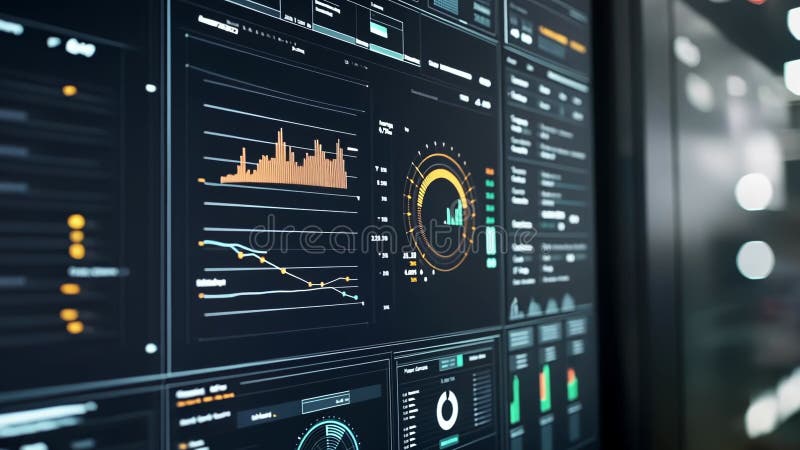 Analys av finansiella data som visar nedåtgående trender på en stor skärm royaltyfri illustrationer