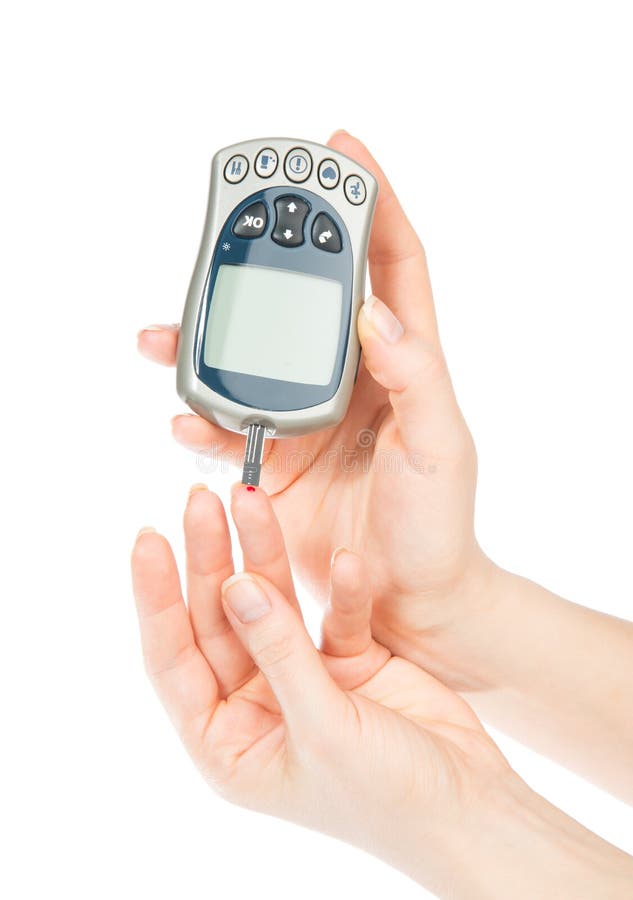Analyse de sang de niveau de mesure patiente diabétique de glucose images libres de droits Analyse de sang de niveau de mesure patiente diabétique de glucose images libres de droits