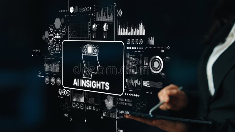 Analyse von AI-Insights auf digitalem Dashboard mit Business Graphics und Data Visualization Elements. asymptotisch stockfotos