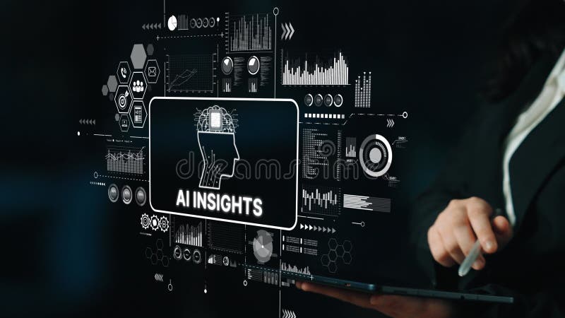 Analyse von AI-Insights auf digitalem Dashboard mit Business Graphics und Data Visualization Elements. asymptotisch stock abbildung