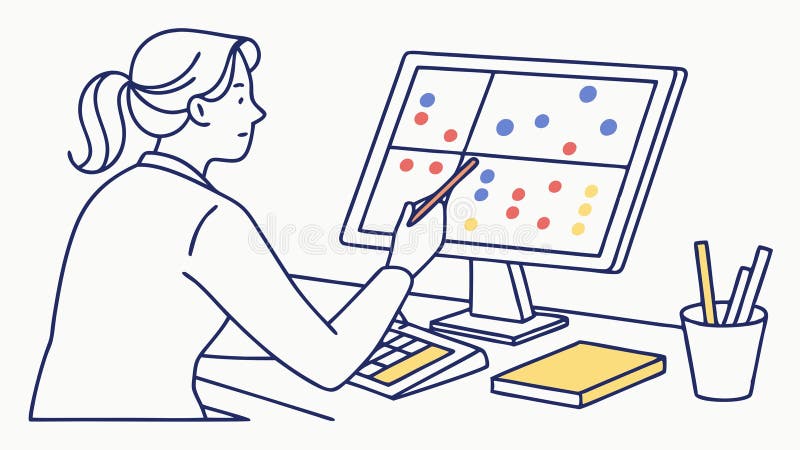 Analyse von Daten auf mehreren Bildschirmen komplexer Workflow. Vektordesign Generative KI lizenzfreie abbildung