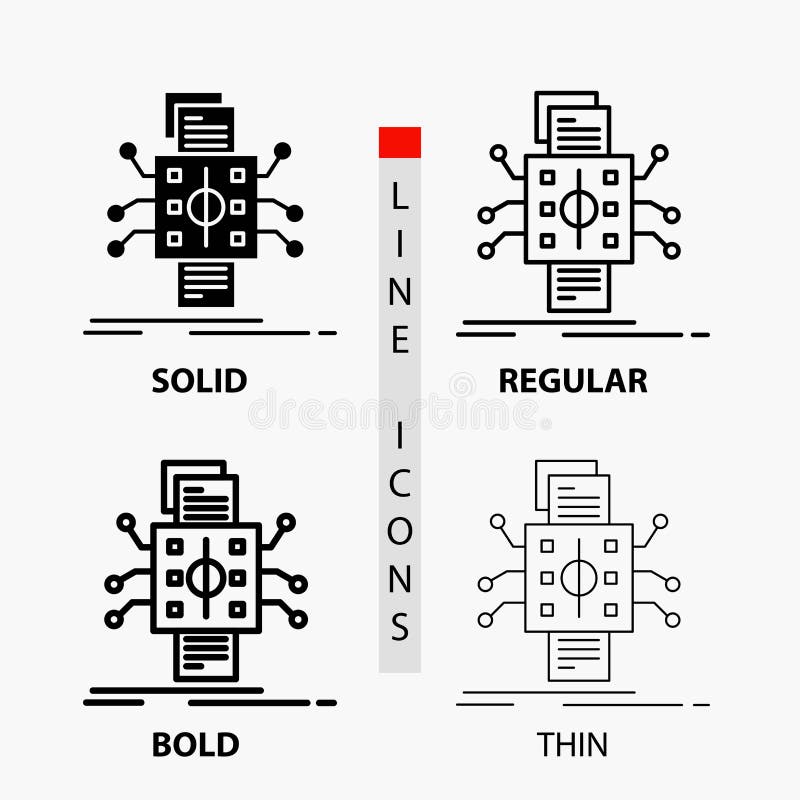Analysis, data, datum, processing, reporting Icon in Thin, Regular, Bold Line and Glyph Style. Vector illustration royalty free illustration Analysis, data, datum, processing, reporting Icon in Thin, Regular, Bold Line and Glyph Style. Vector illustration royalty free illustration