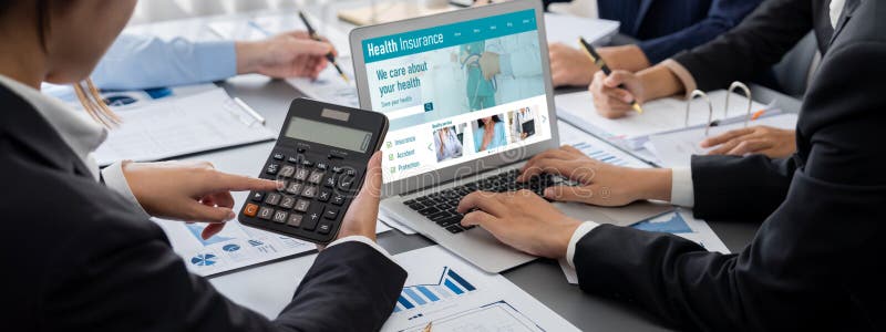 Analyst team working on data analysis dashboard on laptop screen. Insight. Business intelligence and data analysis concept. Analyst team working on financial data analysis dashboard on laptop screen as marketing indication for effective business strategic planning.