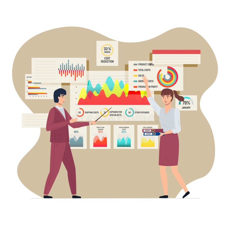 Analysts Working with Diagram. People Work with Statistics, Business