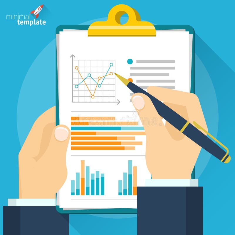 Analytic research and report. Vector mock up. Analytic research and report on paper sheet top view. Vector flat design icon mock up royalty free illustration Analytic research and report. Vector mock up. Analytic research and report on paper sheet top view. Vector flat design icon mock up royalty free illustration