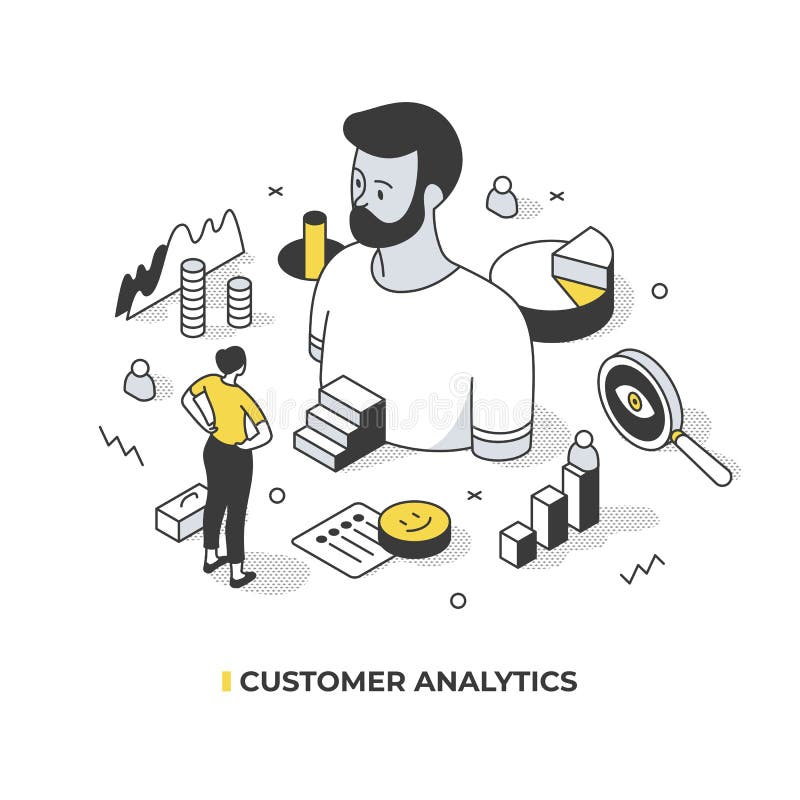 Analytics of male customer. Isometric Illustration vector illustration
