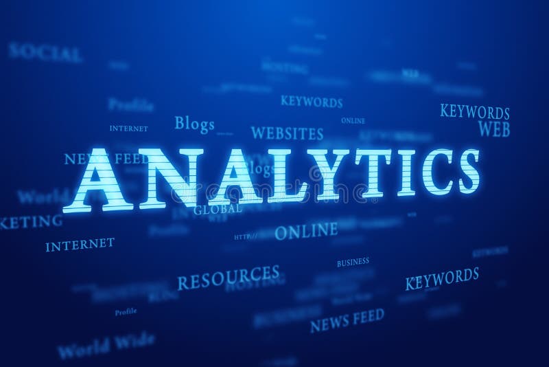 Analytics. Nube de las palabras en fondo azul profundo. ilustración del vector Analytics. Nube de las palabras en fondo azul profundo. ilustración del vector
