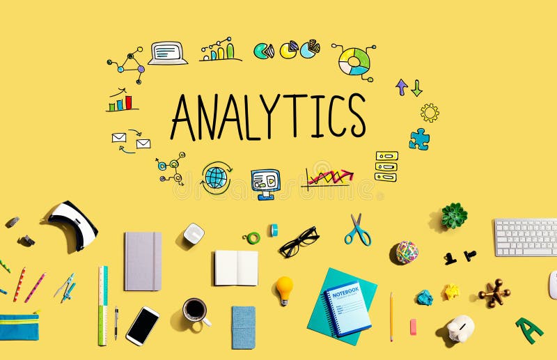 Analytics Theme with Electronic Gadgets and Office Supplies Stock Photo