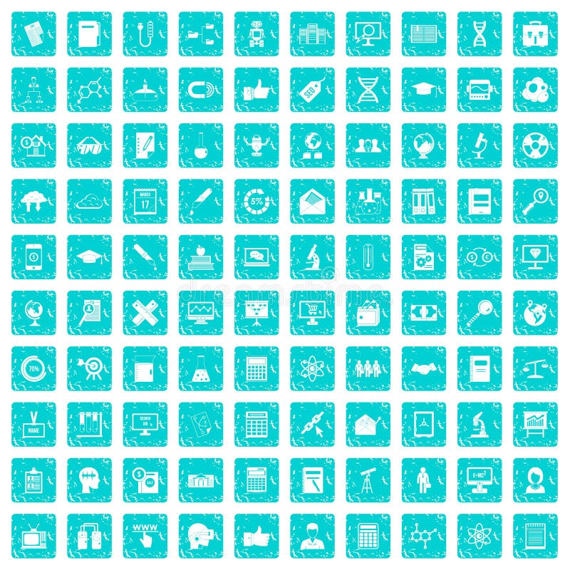 100 analytics icons set in grunge style blue color isolated on white background vector illustration. 100 analytics icons set in grunge style blue color isolated on white background vector illustration