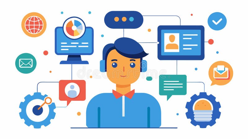 By analyzing customer data the machine learning system is able to identify common issues and recommend specific royalty free illustration