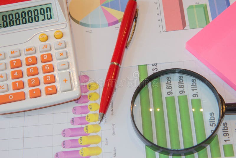 Analyzing Financial Data and Counting on Calculator Stock Image Image