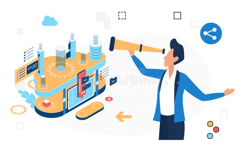 Analyzing and monitoring cloud computing technology server royalty free illustration