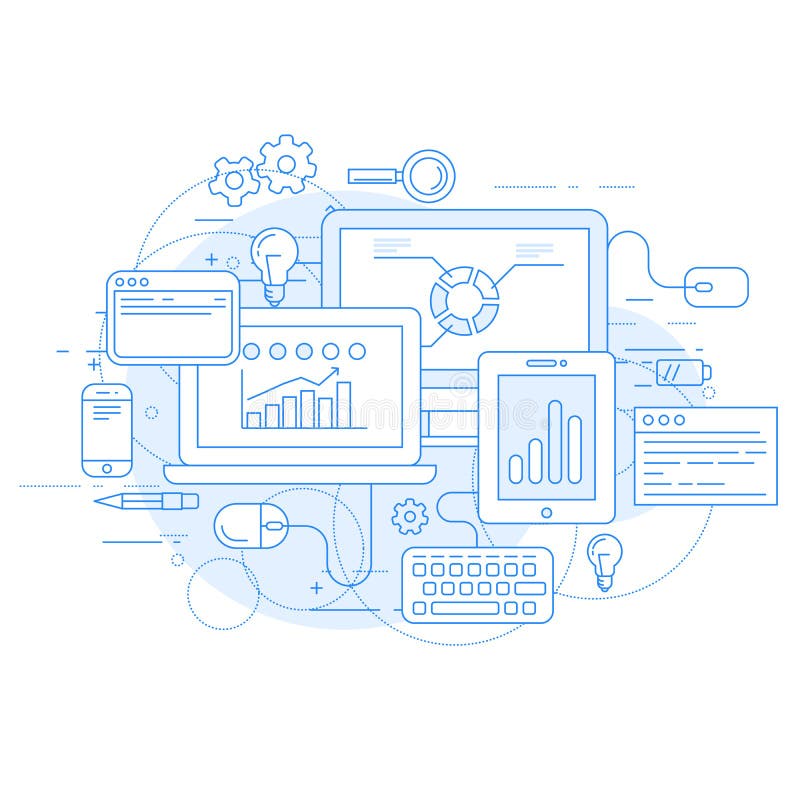 Analítica do Web site e ferramentas de marketing em linha - statisics ilustração royalty free Analítica do Web site e ferramentas de marketing em linha - statisics ilustração royalty free