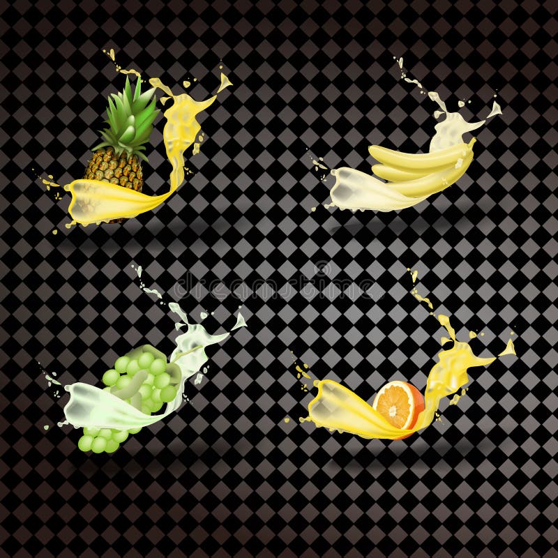 Ananas, banana, uva, succo d'arancia Frutta fresca e getto, vettore dell'icona 3D illustrazione di stock Ananas, banana, uva, succo d'arancia Frutta fresca e getto, vettore dell'icona 3D illustrazione di stock