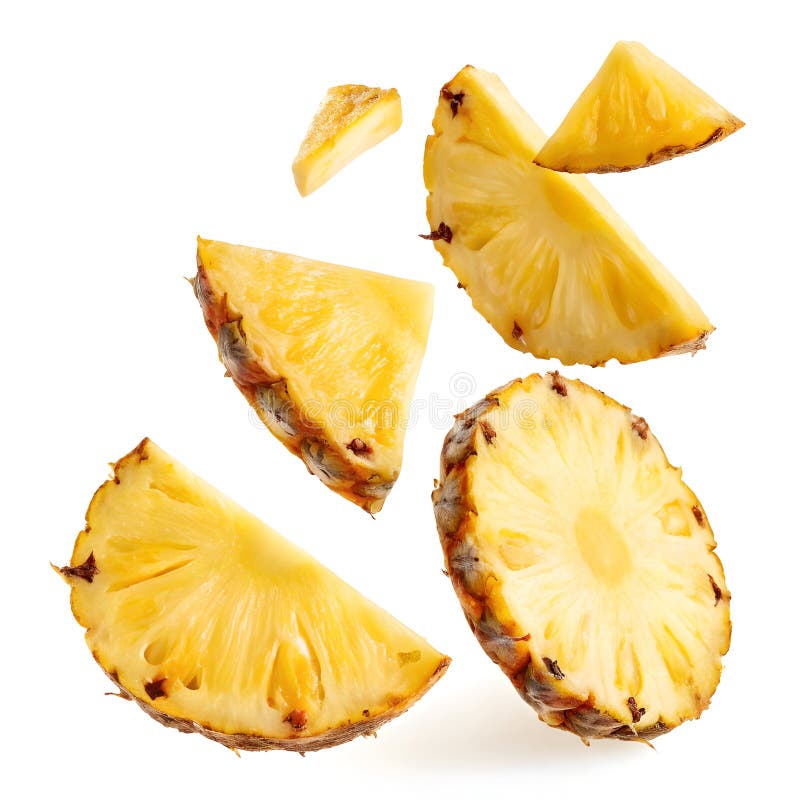 Ananas, färsk, i skivor som är isolerade på genomskinlig bakgrund stock illustrationer