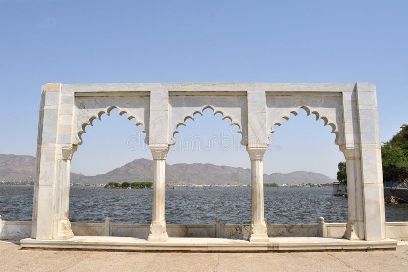 Anasagar lake with white marble gate, Ajmer