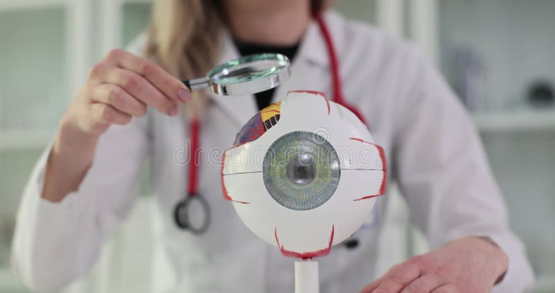 Anatomia ludzkiego oka i lupa w rękach lekarza