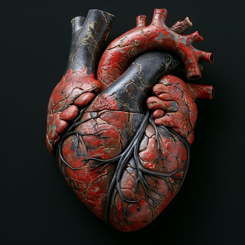 anatomical model human heart, in the style of black background, photorealistic details. Generative AI. anatomical model human heart, in the style of black background, photorealistic details. Generative AI.