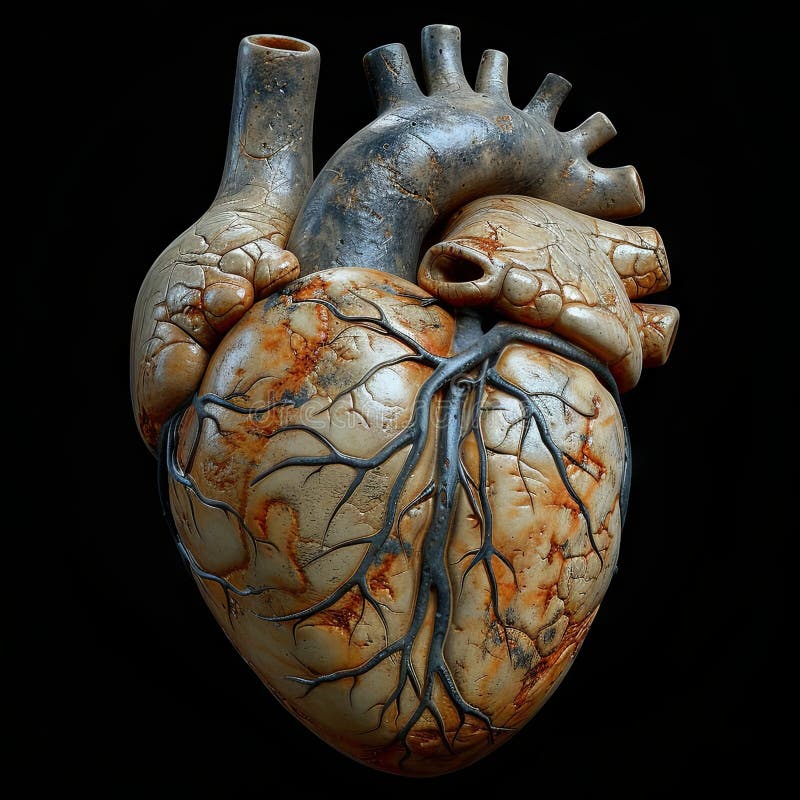 anatomical model human heart, in the style of black background, photorealistic details. Generative AI. anatomical model human heart, in the style of black background, photorealistic details. Generative AI.